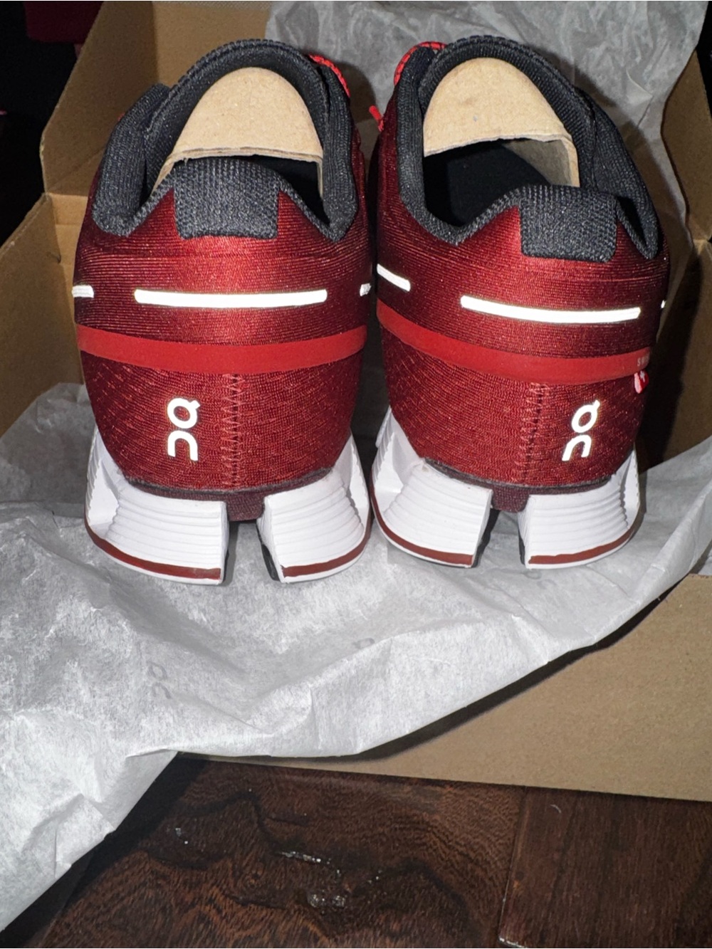 On Running Women’s Sneakers in Burgundy and Black - Picture 3 of 4
